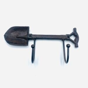 Vintage Rustic Cast Iron Shovel Wall Hook Rack Farmhouse Garden Tool Key Holder